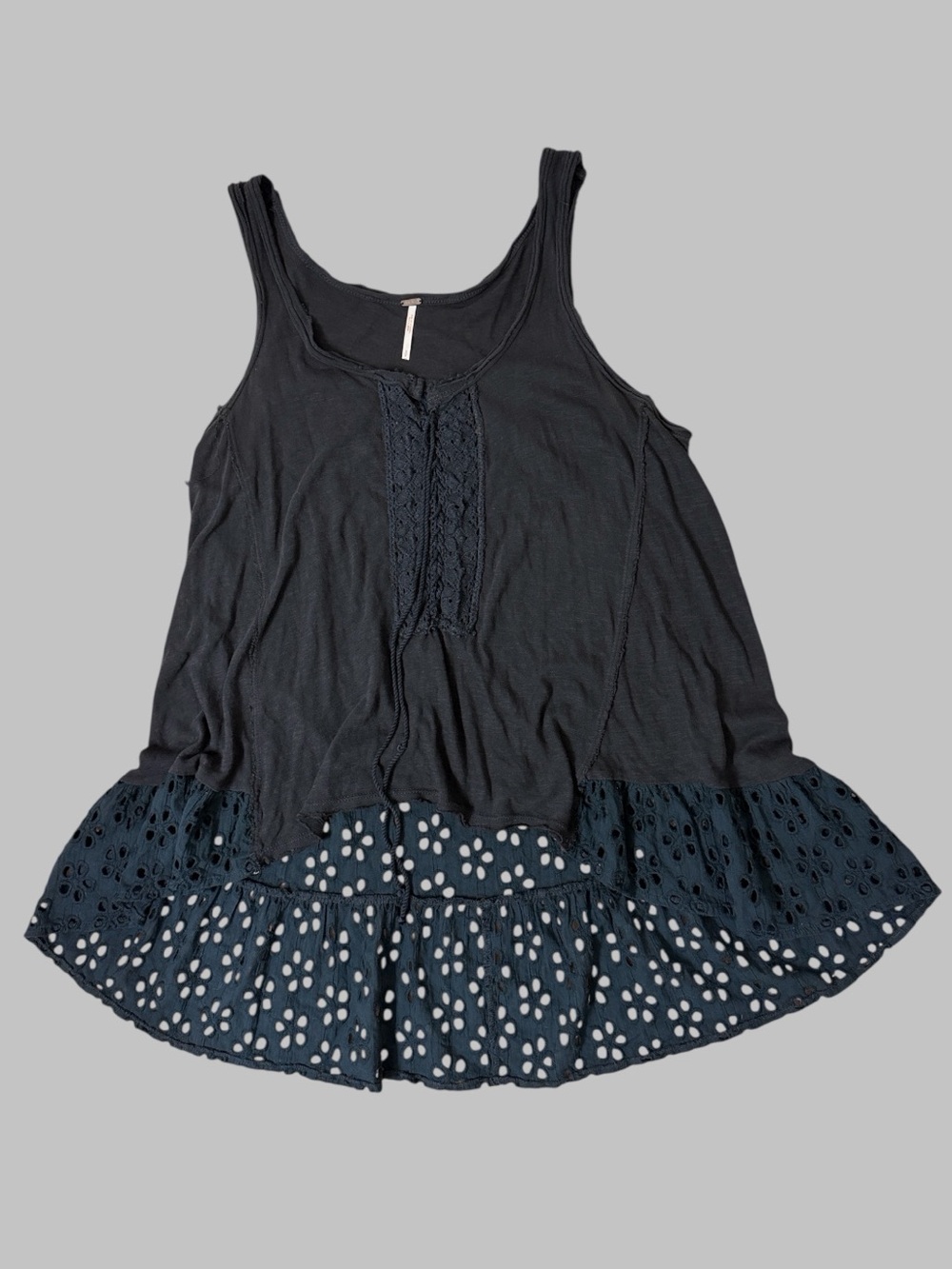 Free People Black Ruffle Tiered Tank Top